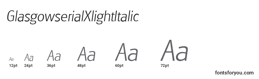Размеры шрифта GlasgowserialXlightItalic