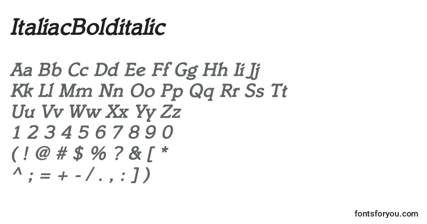 A fonte ItaliacBolditalic – alfabeto, números, caracteres especiais