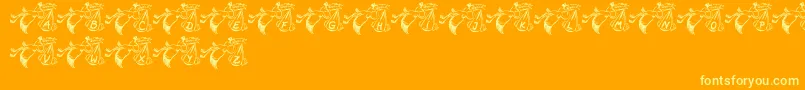 Storch-Schriftart – Gelbe Schriften auf orangefarbenem Hintergrund