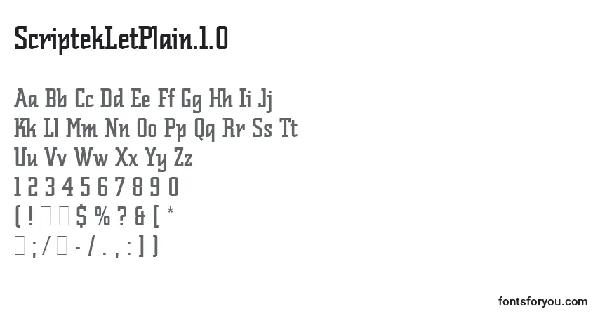 Czcionka ScriptekLetPlain.1.0 – alfabet, cyfry, specjalne znaki