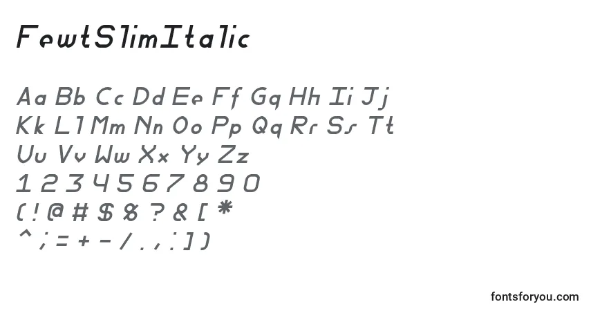 Schriftart FewtSlimItalic – Alphabet, Zahlen, spezielle Symbole