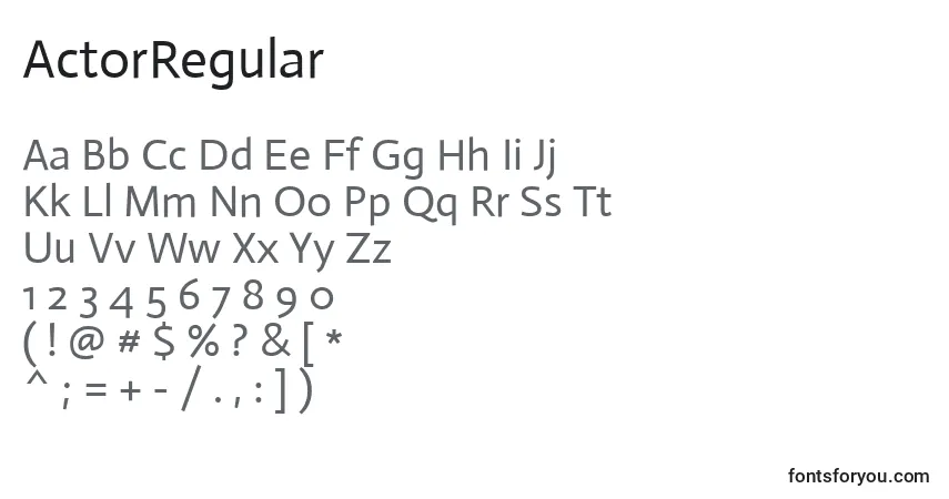 Czcionka ActorRegular – alfabet, cyfry, specjalne znaki