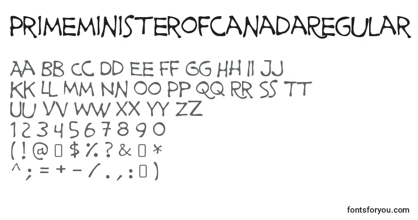 Czcionka PrimeministerofcanadaRegular – alfabet, cyfry, specjalne znaki
