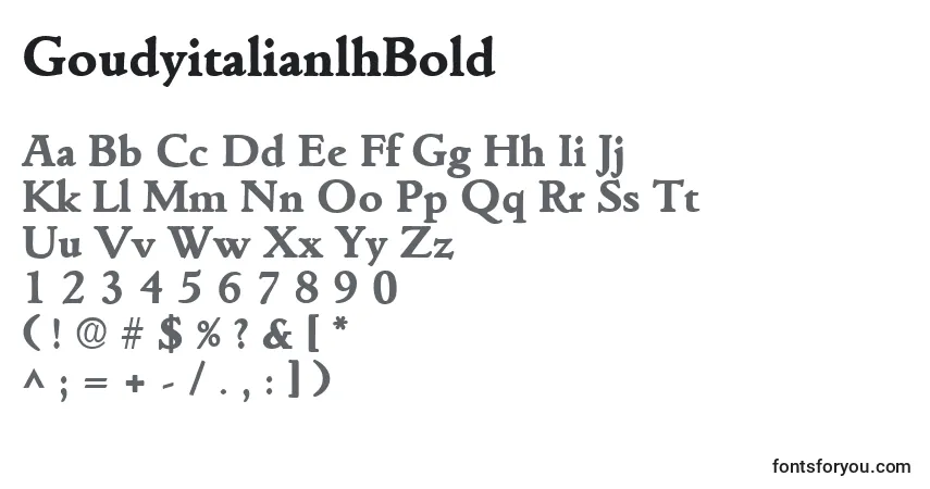 A fonte GoudyitalianlhBold – alfabeto, números, caracteres especiais