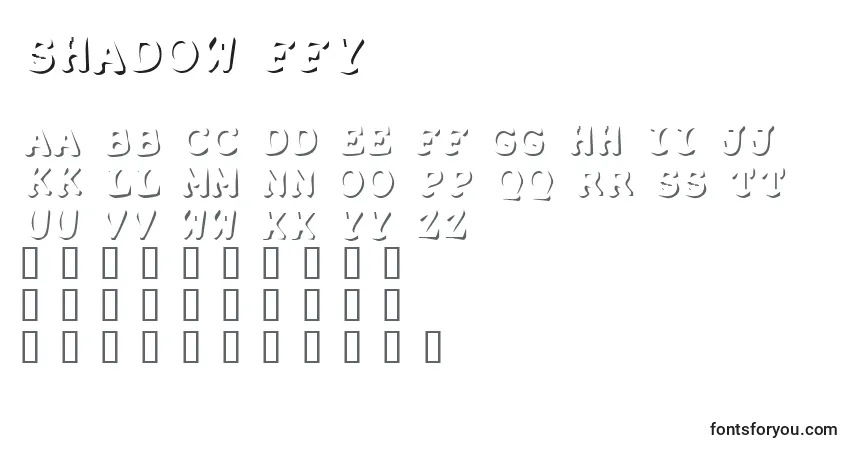 Czcionka Shadow ffy – alfabet, cyfry, specjalne znaki