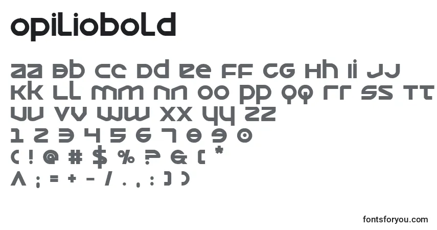 Opiliobold-fontti – aakkoset, numerot, erikoismerkit