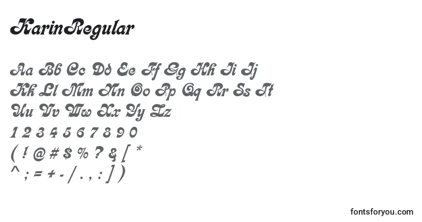 Czcionka KarinRegular – alfabet, cyfry, specjalne znaki