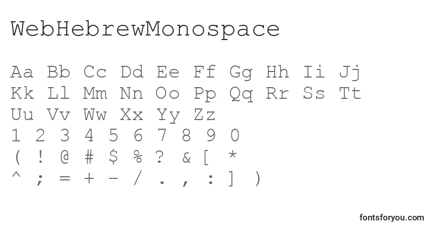 A fonte WebHebrewMonospace – alfabeto, números, caracteres especiais