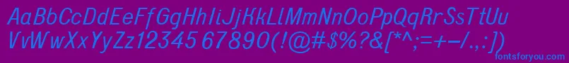 フォントD431Italic – 紫色の背景に青い文字