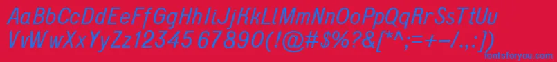 フォントD431Italic – 赤い背景に青い文字