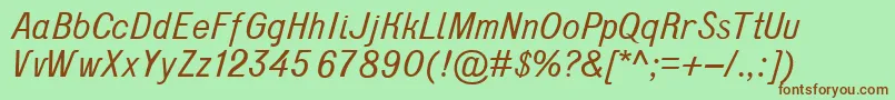 フォントD431Italic – 緑の背景に茶色のフォント