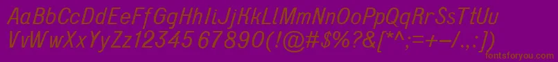 フォントD431Italic – 紫色の背景に茶色のフォント