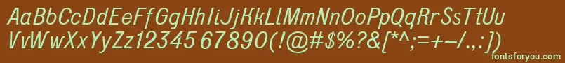 フォントD431Italic – 緑色の文字が茶色の背景にあります。
