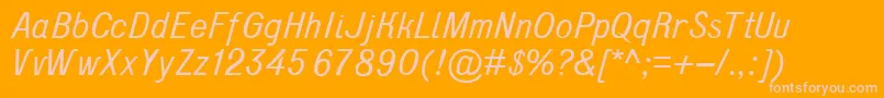 D431Italic-fontti – vaaleanpunaiset fontit oranssilla taustalla