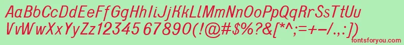 フォントD431Italic – 赤い文字の緑の背景