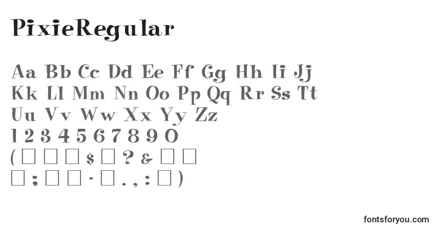 A fonte PixieRegular – alfabeto, números, caracteres especiais