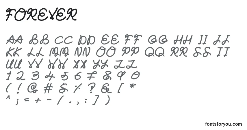 A fonte Forever – alfabeto, números, caracteres especiais