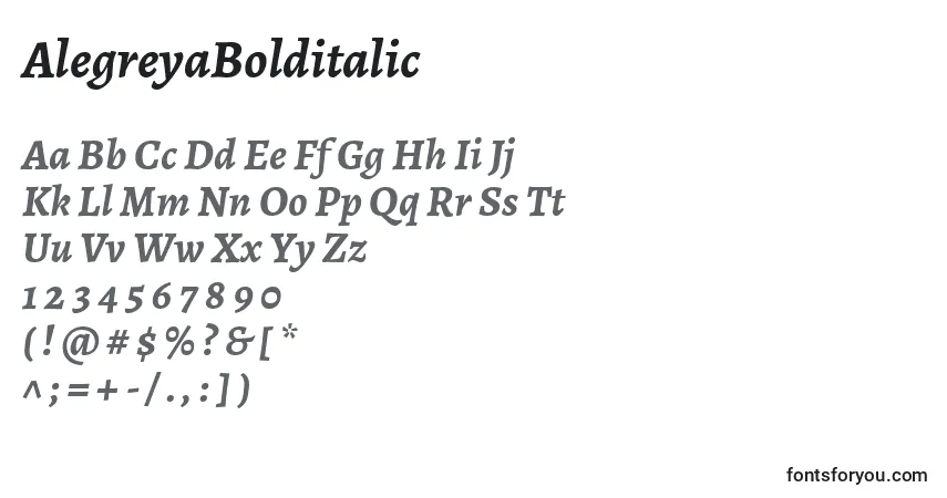 Czcionka AlegreyaBolditalic – alfabet, cyfry, specjalne znaki
