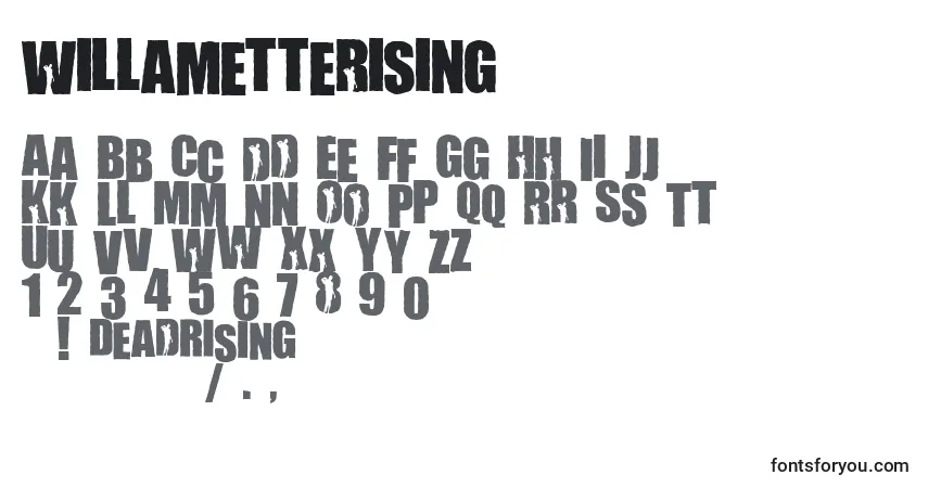 Czcionka WillametteRising – alfabet, cyfry, specjalne znaki