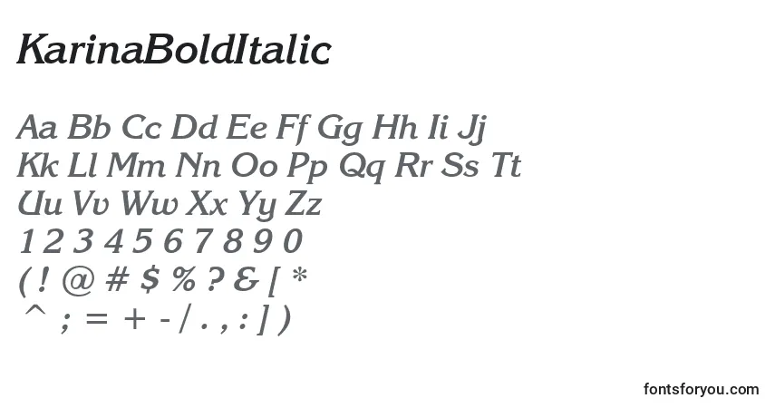 Шрифт KarinaBoldItalic – алфавит, цифры, специальные символы