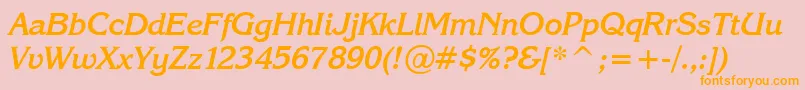 KarinaBoldItalic-fontti – oranssit fontit vaaleanpunaisella taustalla