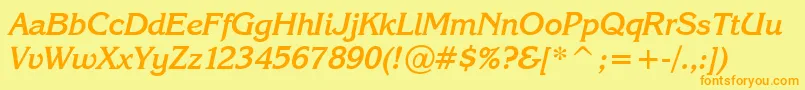KarinaBoldItalic-fontti – oranssit fontit keltaisella taustalla