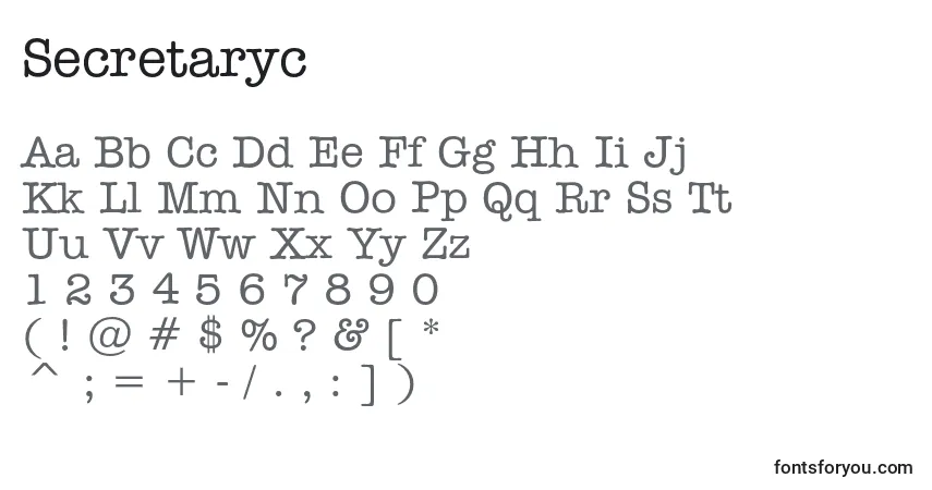 A fonte Secretaryc – alfabeto, números, caracteres especiais