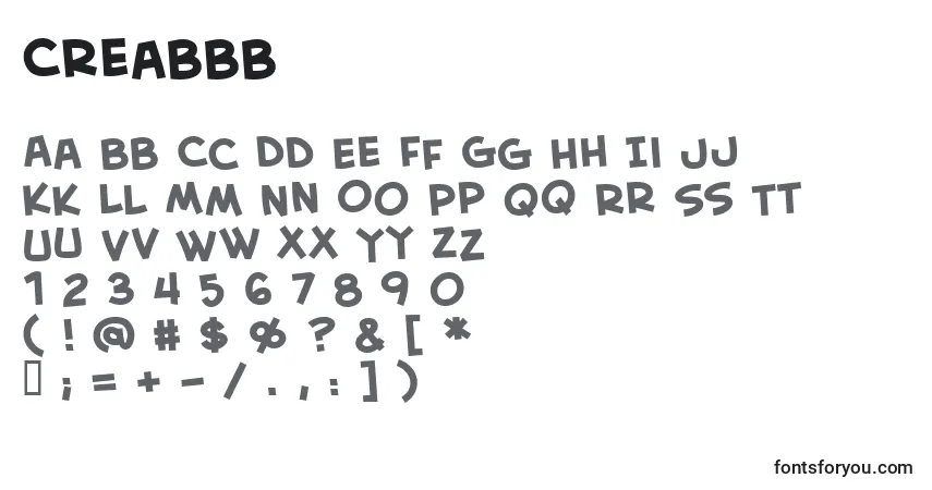 Czcionka Creabbb – alfabet, cyfry, specjalne znaki