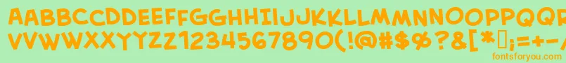 フォントCreabbb – オレンジの文字が緑の背景にあります。