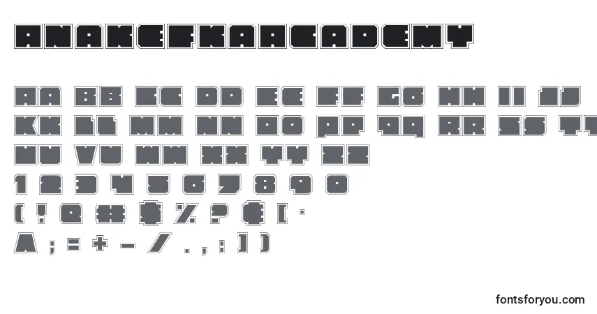 Czcionka AnakefkaAcademy – alfabet, cyfry, specjalne znaki
