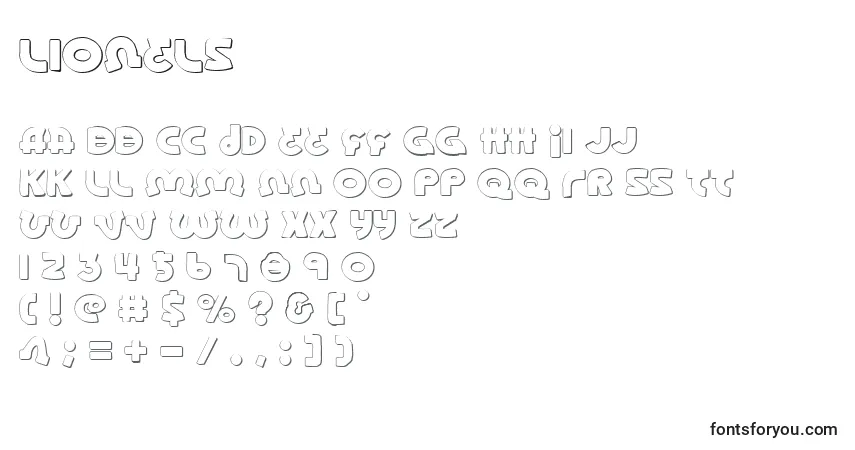 A fonte Lionels – alfabeto, números, caracteres especiais