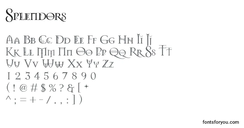 Czcionka Splendors – alfabet, cyfry, specjalne znaki