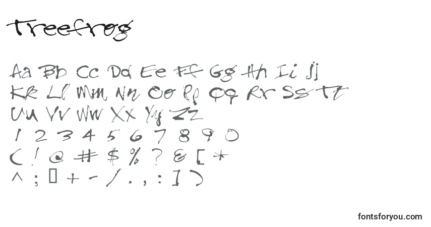 Czcionka Treefrog – alfabet, cyfry, specjalne znaki