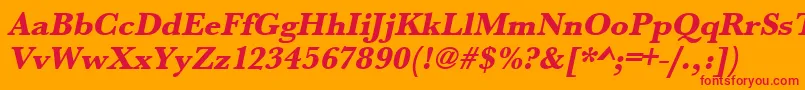 Fonte UrwbaskertextbolOblique – fontes vermelhas em um fundo laranja