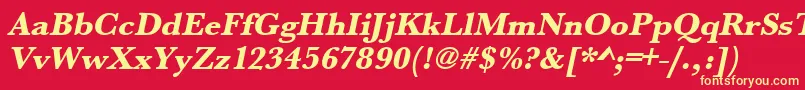 Fonte UrwbaskertextbolOblique – fontes amarelas em um fundo vermelho