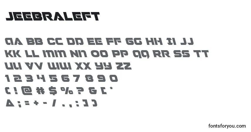 A fonte Jeebraleft – alfabeto, números, caracteres especiais