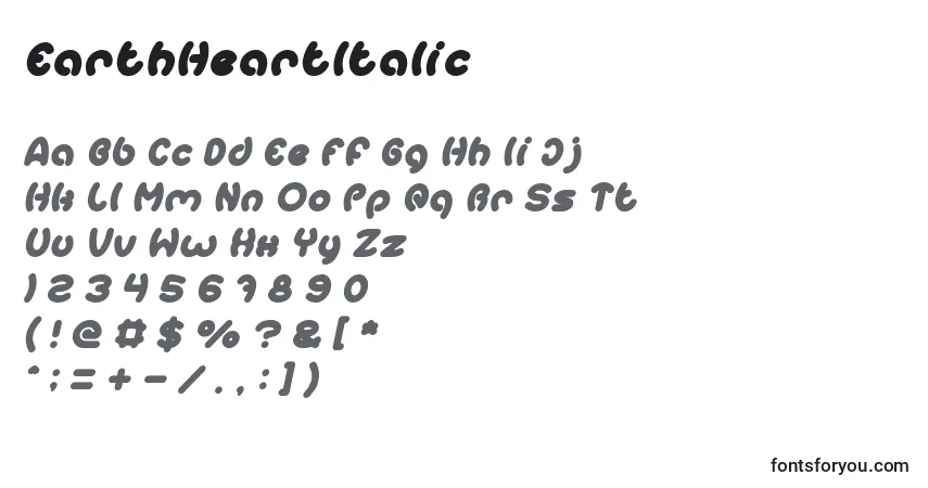 Шрифт EarthHeartItalic – алфавит, цифры, специальные символы