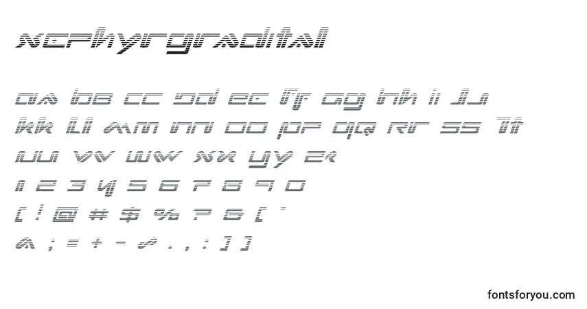 Schriftart Xephyrgradital – Alphabet, Zahlen, spezielle Symbole