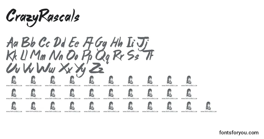 A fonte CrazyRascals – alfabeto, números, caracteres especiais