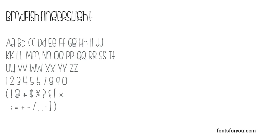 Schriftart BmdFishfingersLight – Alphabet, Zahlen, spezielle Symbole