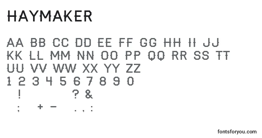 A fonte Haymaker – alfabeto, números, caracteres especiais