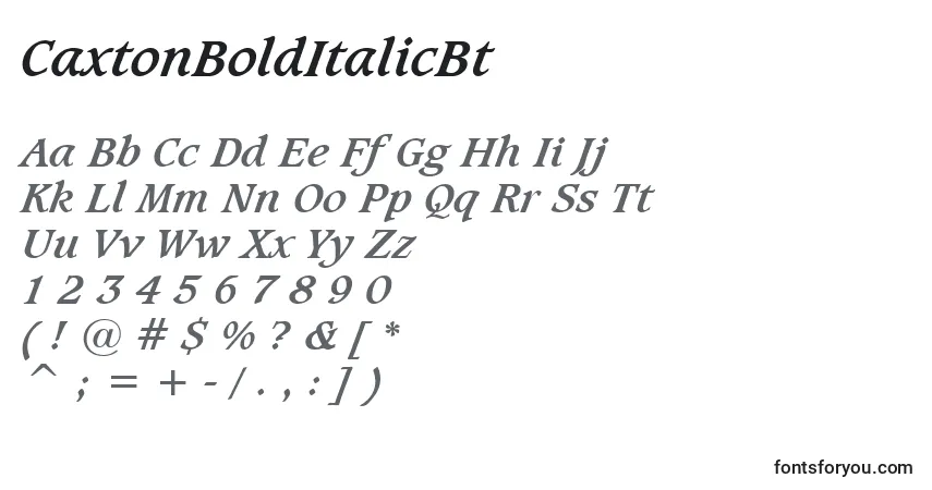 A fonte CaxtonBoldItalicBt – alfabeto, números, caracteres especiais