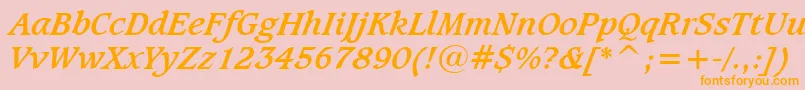 CaxtonBoldItalicBt-Schriftart – Orangefarbene Schriften auf rosa Hintergrund