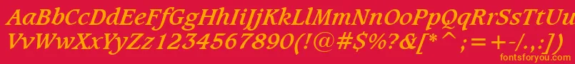 フォントCaxtonBoldItalicBt – 赤い背景にオレンジの文字