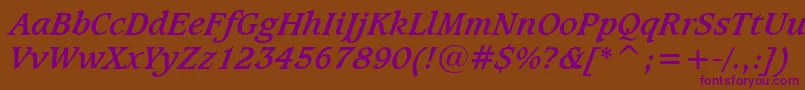 CaxtonBoldItalicBt Font – Purple Fonts on Brown Background