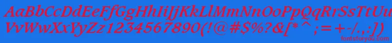 CaxtonBoldItalicBt Font – Red Fonts on Blue Background