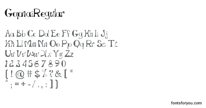 Schriftart GopnaiRegular – Alphabet, Zahlen, spezielle Symbole