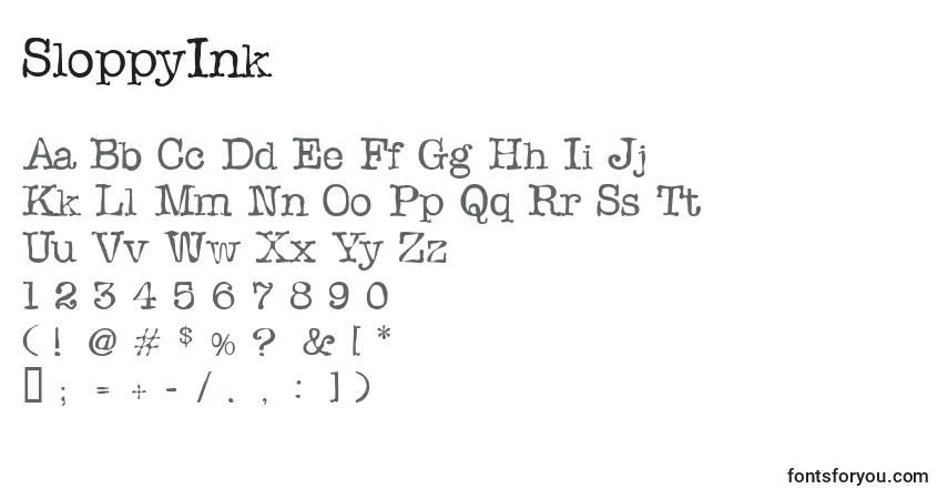 Schriftart SloppyInk – Alphabet, Zahlen, spezielle Symbole