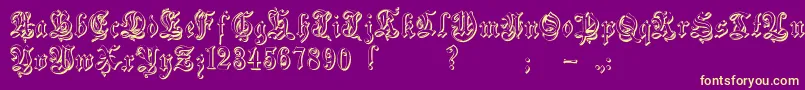 Zendaembossed-Schriftart – Gelbe Schriften auf violettem Hintergrund