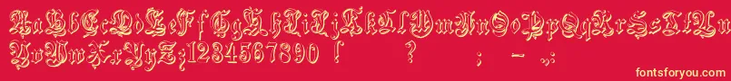 フォントZendaembossed – 黄色の文字、赤い背景